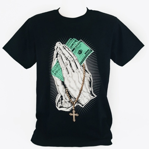Praying Hands Money Cash Rosary T-Shirt Tee - Picture 1 of 3